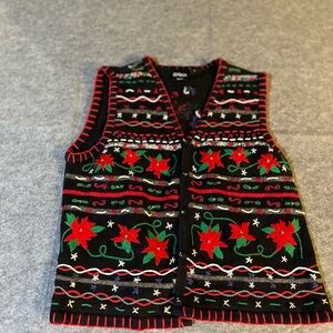 Erika Petite Christmas Vest PL Embroidered Holiday Sweater Vest Ugly Xmas Style